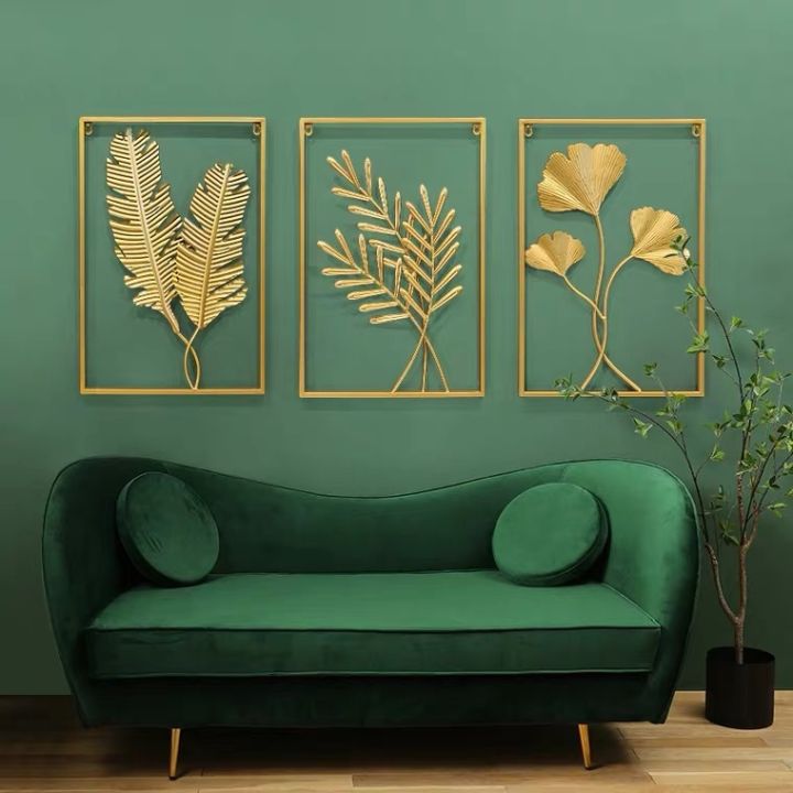 40x60CM Gold Metal Wall Decor Golden Leaf Wall Hanging Decor with Frame ...