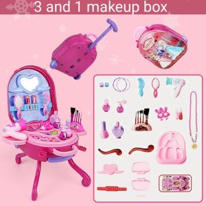 3-In-1 Princess Makeup Dresser Toy Set Girl Princess Makeup Suitcase Trolley Childrens Gift Frozen Aisha make up toys