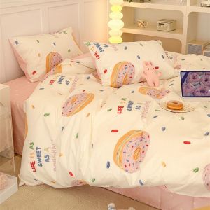 Four-Piece Bedding Set for Students Dormitory Washed Cotton Fresh Style Bed Sheet Duvet Cover Three-Piece Cartoon Bedspread Quilt Cover LZD