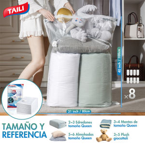 TAILI 8 Pack Vacuum Storage Bags for Comforter and Blankets Jumbo Vacuum Seal Bags for Bedding 80x100cm Space Saver Bags for Clothes Pillows Saving More Closet Space