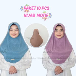 Kiswah - Hijab Paket Usaha 10 pcs Hijab Motif Size M Muslim P Panjang Simple Nyaman Kerudung Casual Instan