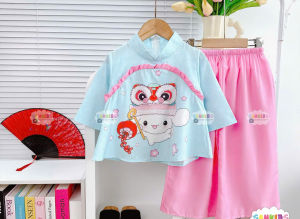 Bộ bà ba mới bà ba gấm 4 màu lụa satin cho bé gái đi chơi trung thudiện tết size 10-30kg
