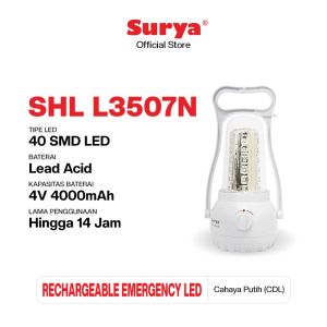 Surya Lampu Emergency Petromak SHL L3507N SMD 40 LED with Dimmer Switch Rechargeable 14 Hours