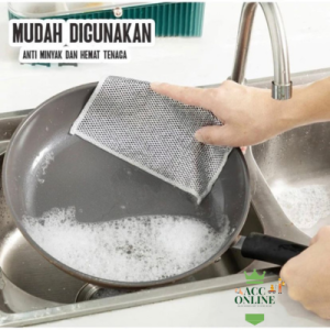 (ISI 2) Kain Lap Kawat Dapur Bentuk Petak Halus Untuk Membersih Panci Dan Piring Kain Cuci Piring Kawat