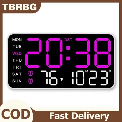 TBRBG นาฬิกาติดผนังดิจิตอลขนาดใหญ่แสดงวันที่และแสดงอุณหภูมิด้วยเสียงนาฬิกาปลุก LED ปรับความสว่างได้12 24ชั่วโมง