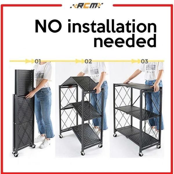 Foldable Kitchen Storage Rack Metal Rak Lipat Microwave Rack Trolley ...