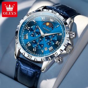 OLEVS Jam Tangan Pria Anti Air Terbaru Original Asli Keren Kulit Luminous Chronograph Men Watch Mewah COD