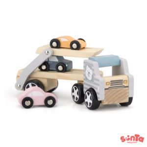 Wooden Double-Decker Car Carrier Truck Toy - Educational Vehicle Set with 3 Wooden Cars for Toddlers