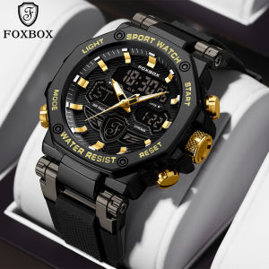 LIGE Sub Merek FOXBOX Jam Tangan Pria Olahraga Anti Air Tampilan Ganda Jam Tangan Pria Kuarsa Digital Stopwatch