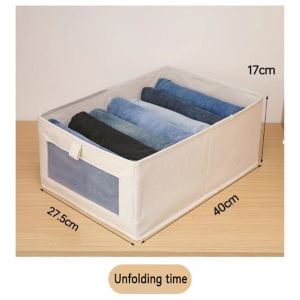 【READY STOCK】Household wardrobe cotton linen visible clothing storage box | wardrobe drawer style fabric organizing box | washable toy storage box | foldable underwear storage box