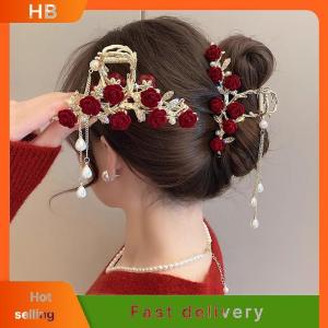 HB Fashion Elegant Rose Tassel Hair Claws For Women Girls Sweet Versatile Shark Clip Exquisite Party Hair Accessories Gifts