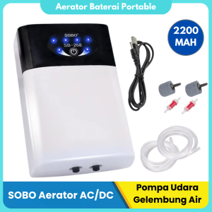 Aerator Akuarium Sobo AC DC Baterai Tahan Lama SB-268 Pompa Udara SOBO Mini Air Pump AC DC 2 Watt Pompa Gelembung Udara Aquarium 2 lubang