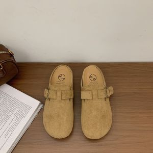 [Free Shipping] WomenS 2026 Autumn New Collection: Matte Finish Round-Toe Thick-Soled Height-Increasing Slip-On Sandals With A Belt Buckle
