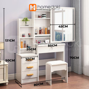 Homedoki Meja Rias / Meja Rias Putih Lampu LED / Meja Rias Kaca Sliding Minimalis / Meja Kosmetik / Meja Rias Minimalis