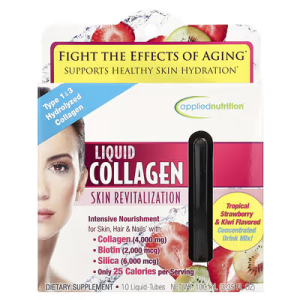 Collagen dạng nước trẻ hóa da căng da Liquid Collagen Biotin 4000mcg of Type 1 2 & 3 Hydrolyzed của Applied Nutrition Mỹ hộp 30 ống vị dâu kiwi