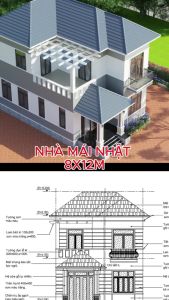 8x13m Bản Vẽ Thiết Kế Nhà 2 Tầng Mái Nhật Ai Cũng Mơ. In Giấy A3 ảnh 3D màu DỰ TOÁN CHI TIẾT Kiến Trúc Kết CấuĐiện.