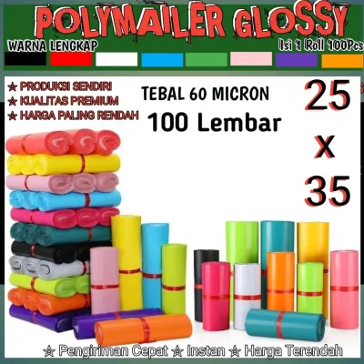 Plastik Polymailer Glossy 25x35 Isi 100 Pcs Warna Hitam Putih Biru Ungu Silver Orange Hijau Kuning