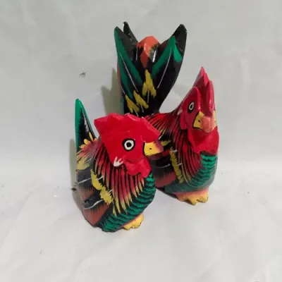 Hiasan Pajangan Patung Ayam Sepasang Cantik Real Pict (1 Set / 2 pcs Jantan dan Betina) Ukuran Sedang Bahan Kayu Packing Gratis Buble Wrap
