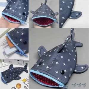 NAELIN Shark Design Pencil Case Large Capacity Zipper Pencil Pouch Cute Portable Coin Purse Office Stationery Storage