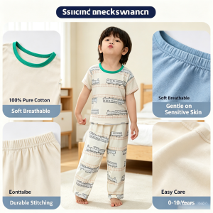 AILEBE Kids Pajamas 100% Pure Cotton Terno Sleepwear Set Soft Breathable Gentle On Sensitive Skin Short Sleeve Top Long Pants Durable Stitching Easy Care Cute Cartoon Print Pambahay Homewear For Baby Boys Girls 0-10 Years