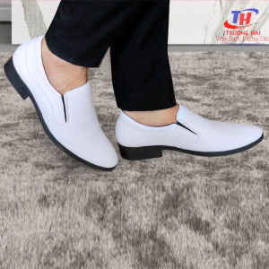 [HÌNH ẢNH THẬT ]Giày nam màu trắng da bò cao cấp đế cao su cao 3cm TH GT158