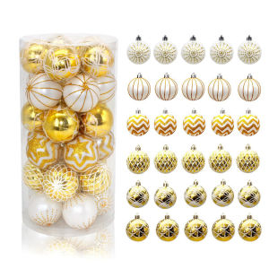 New spot 6CM30pcs gold and white hand-painted Christmas ball special-shaped Christmas tree decoration plastic ball