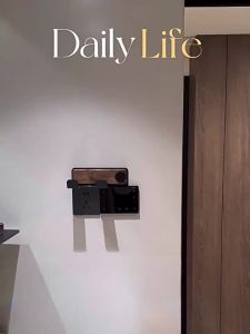AE Walnut wood hair dryer holder for bathroom washbasin no-drill wall-mounted storage rack