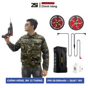 [RẺ NHẤT SÀN] Bộ Áo Điều Hoà Quạt Gió PIN Dung Lượng 50.000mAh Chạy 17h - 20h Quạt Chống Nước Êm Khỏe 18V BH Đổi Mới Phụ Kiện 1 Năm Tặng 2 Túi Đá Khô