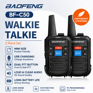 COD Baofeng BF-C50 Walkie Talkie Set of 2 Mini Ultra Thin 16CH UHF 400-470MHz Type-C Charging Portable Two Way Radio Long Range