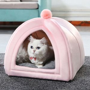 FANGAN อบอุ่นและอบอุ่น บ้านแมวฤดูหนาว สะดวกสบายสบายๆ นุ่มนุ่มๆ วิลล่าแมวกึ่งปิด สร้างสรรค์และสร้างสรรค์ พับเก็บได้ เตียงถ้ำแมว ฤดูหนาวในฤดูหนาว