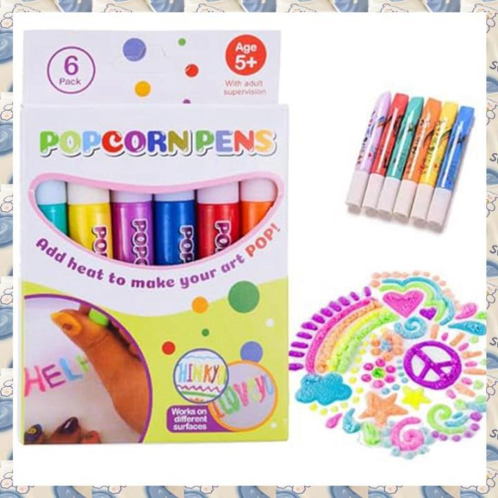 (ESRO) Magic Puffy Pens Set 6 Neon Colors Popcorn Pen
