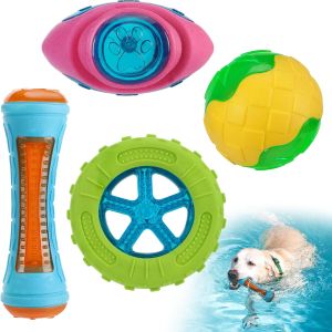 MEWTOGO 4 Pcs Dog Pool Floating Toys - Squeaky Dog Water Toys Safe Durable TPR Interactive Dogs Toys for Aggressive Chewers Large Fetching Playing