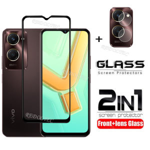 For 2 in 1 VIVO Y18 Screen Protector + Protector Full Cover Full Glue VIVOY18 VIVO Y 18 Y18 Tempered Glass Film Protection With Camera Flim Protection