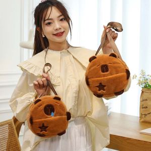 GYYT Thickened Capybara Crossbody Bag Soft Embroidered Cartoon Shoulder Bag Storage Bag Lightweight Plush Animal Pouch Women