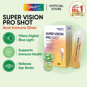 Holistic Way Bio-Elixir Super Vision Pro Shot – With Tamarillo Lutein Zeaxanthin & Acai for Vision Clarity Eye Fatigue Relief Blue Light Filter & Immunity — Halal | Vegan (10 Liquid Sachets x 15ml per box)
