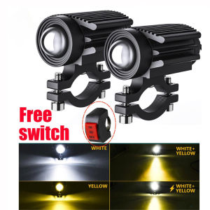 A Pair Mini Motorcycle Driving Light LED Waterproof White Yellow Double Universal 20W*2 motor light