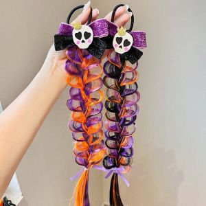 VALER 2Pcs Glitter Halloween Fashion Hair Ties Spooky Butterfly Braided Hair Scrunchies Fun Accessory Sequin Decorations Halloween Dress-Up Wig Kids