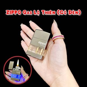 Zippo Bật Lửa Gas Lộ Thiên Có Đèn Xanh Dương Xài Gas Vỏ Kim Loại Chất Lượng Cao Hoa Văn Chạm Khắc Cầu Kỳ Nhỏ Gọn Dễ Giữ Lửa Không Có Xăng Quà Tặng