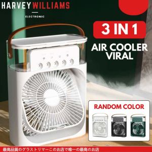 3 in 1 Air Cooler USB Connection Fan Mini Portable Fan Aircond Humidifier with 5 Sprays 7 Colors LED Colourful Night Light & Handle Air Conditioner Purifier Mist Cooler 600ml Liquid Storage Ice Water Cooling 3 Wind Speeds / Kipas / 冷风机风扇