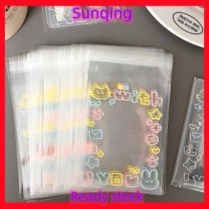 SQ Stationery [Flash Sale] 50Pcs Transparent Cute Graffiti Kitten Self-adhesive Opp Bag Kpop Idol Photo Cards Protective Storage Bag Photocard Card Sleeves