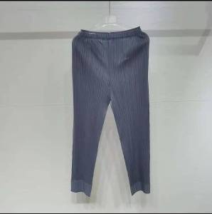 Miyakeกางเกงจับจีบผู้หญิงผู้หญิงเอวสูงกางเกงสีฟ้าหลวมกางเกงขายาวทรงตรงรัดรูปตัดข้อเท้าความยาวกางเกง