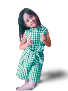 olive jumsuit anak perempuan motif kotak kotak untuk usia 1-8 tahun