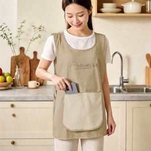 ChicLiving Kitchen Apron Waterproof Oilproof Striped With Pocket Detachable Hand Towel Adjustable