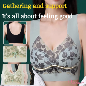 Wireless Anti-Sagging Bra Plus Size Seamless Push-Up Underwear Floral Pattern Vest Style Lingerie Wide Shoulder Straps