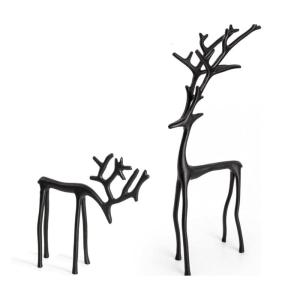 Set of 2 Artistic Black Reindeer Sculpture Metal Animal Figurines Home Decors Piece For Seasonal Or Everyday Display