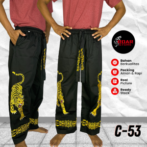 Celana Komprang Hitam Panjang Motif MacanEmas Bordir Pakaian Bela Diri Premium