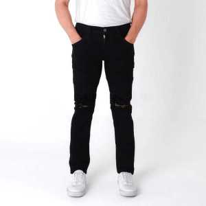 arj88store Celana jeans pria sobek lutut ripped jeans celana panjang hitam pria street melar celana slimfit