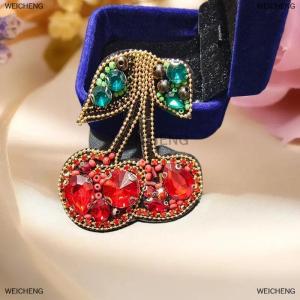 [COD] WEICHENG Red Handmade Beaded Rhinestone Cherry Heart Patch For Clothing Bag DIY Decoration Applique Accessories