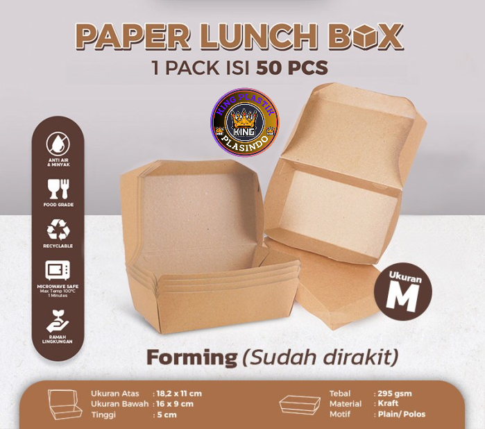 Paper Lunch Box Kraft [Forming] Pack Isi 50 Pcs kraft ukuran M