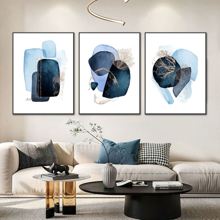 Abstract Blue Geometric Modern Art Posters and Print Wall Art Pictures ...